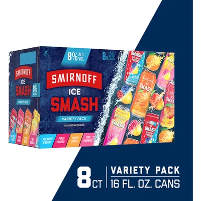Smirnoff Ice Smash Variety Pack 8 Pack 16 oz Cans