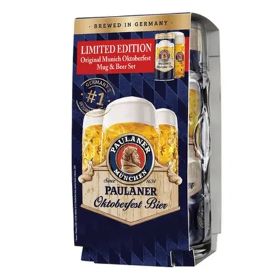 Paulaner Oktoberfest Bier Märzen 1L can with glass mug