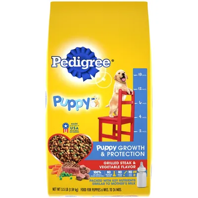 Pedigree Puppy Growth & Protection Dry Dog Food Grilled Steak & Vegetable Flavor 3.5 lb Bag