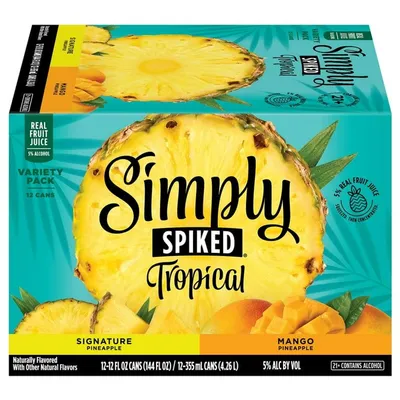 Simply Spiked Tropical Mango Pineapple 12 Pack 12 oz cans