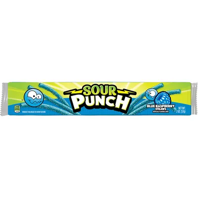 Sour Punch Blue Raspberry Candy Straws 2oz Bag