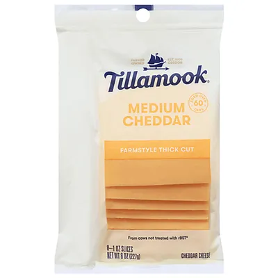 Tillamook Medium Cheddar Cheese Slices 8 oz Bag