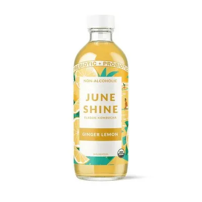 JuneShine Kombucha Ginger Lemon Non-Alcoholic 16 oz Bottle