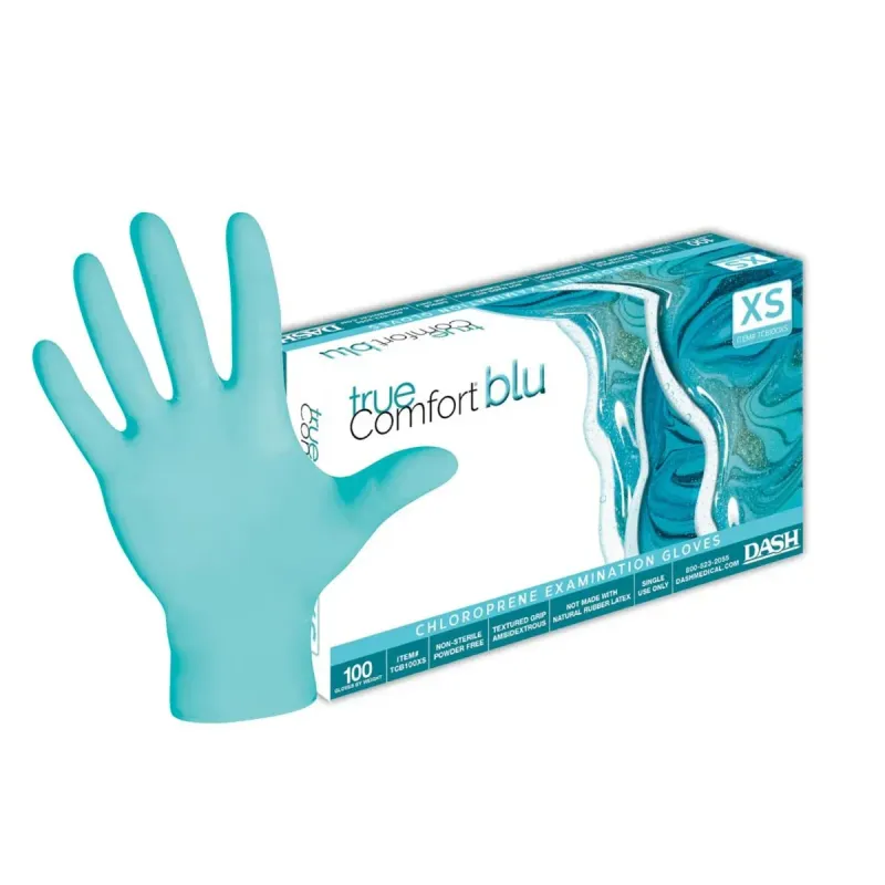 DASH True Comfort Blu Polychloroprene Exam Grade Disposable Gloves Box view 1