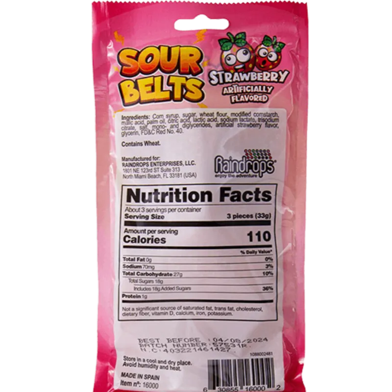 Raindrops Strawberry Sour Belts view 1