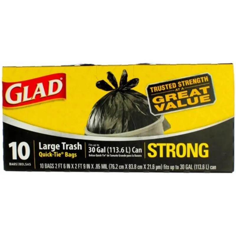 Glad Quick-Tie Large Trash Bags For 30 Gallon Cans view 1