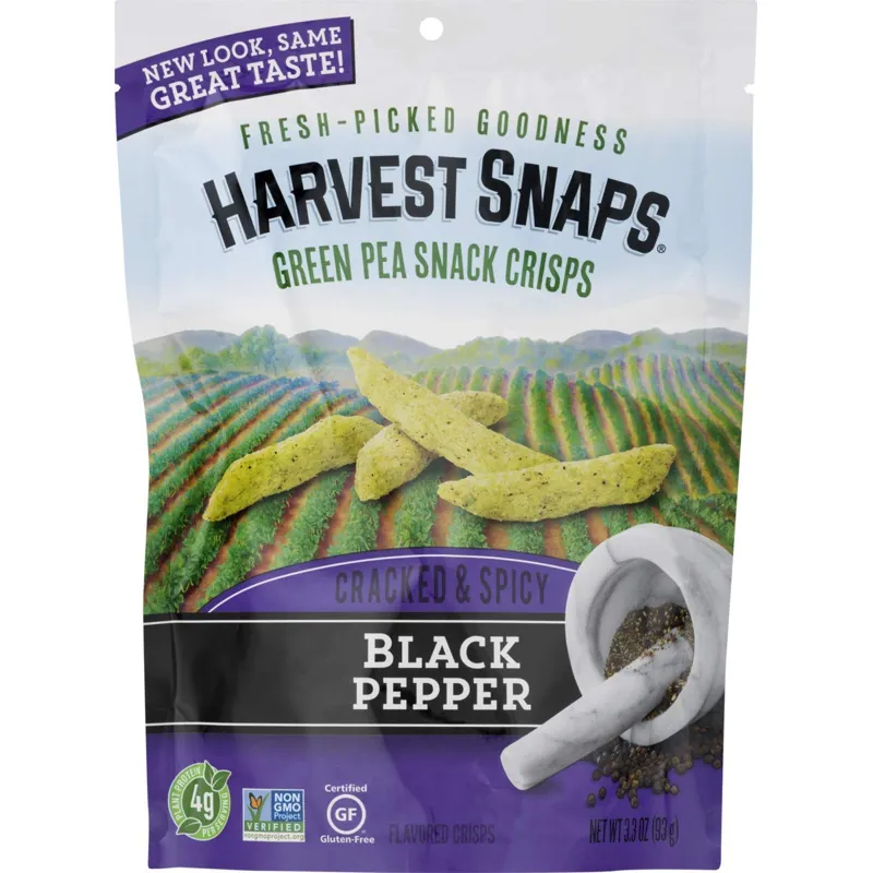 Harvest Snaps Black Pepper Green Pea Snack Crisps Pouch view 1