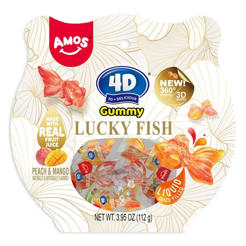 AMOS 4D Lucky Fish Gummy Candy Peach & Mango view 1