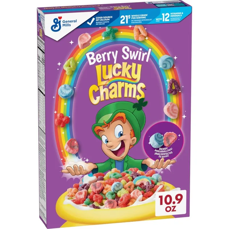 General Mills Lucky Charms Berry Swirl Cereal Box view 1