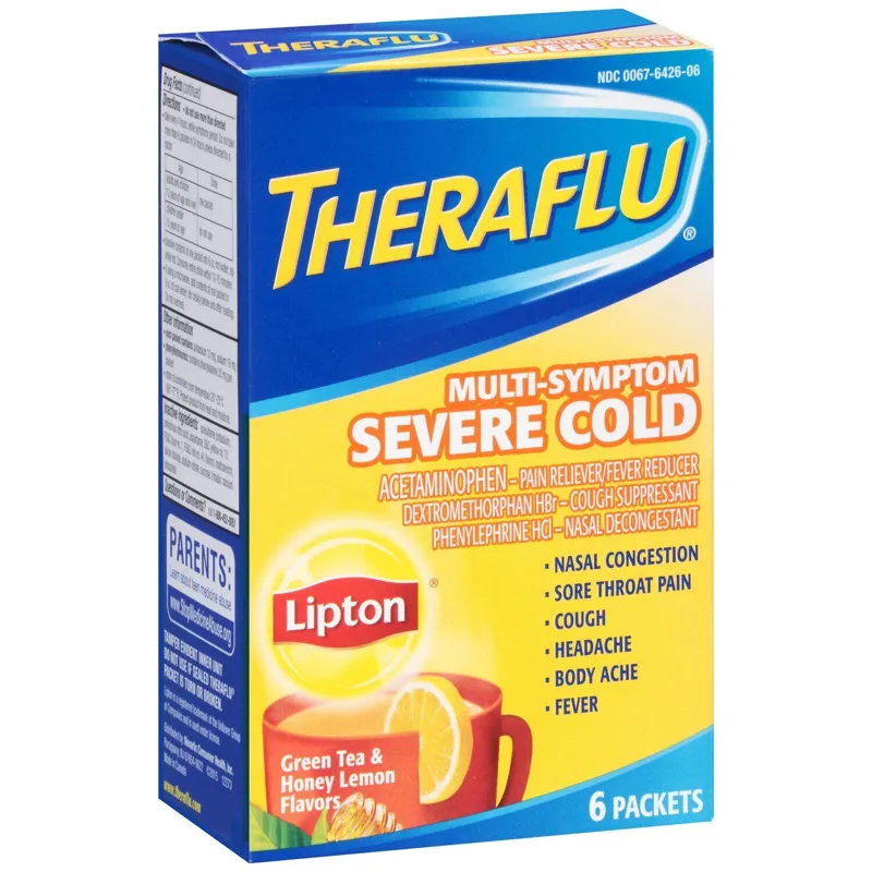 Theraflu Multi-Symptom Severe Cold Green Tea & Honey Lemon Flavors view 1