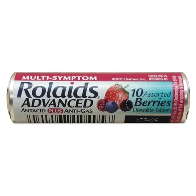 Rolaids Advanced Antacid Plus Anti-Gas Tablets Assorted Berries 10 Count Roll