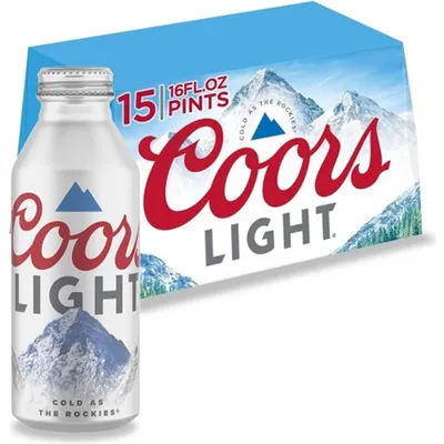 Coors Light 15 Pack 16 oz Aluminium Bottles