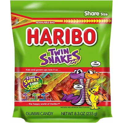 Haribo Twin Snakes Sweet & Sour Gummi Candy 8.3 oz Bag