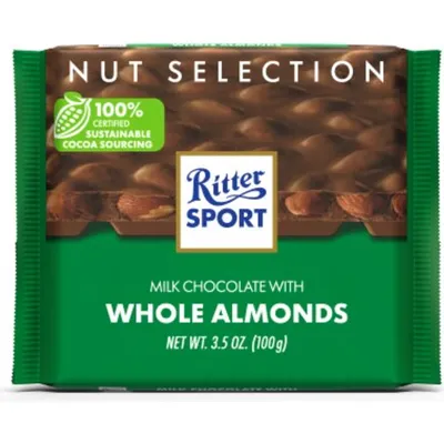 Ritter Sport Milk Chocolate with Whole Almonds 3.5 oz