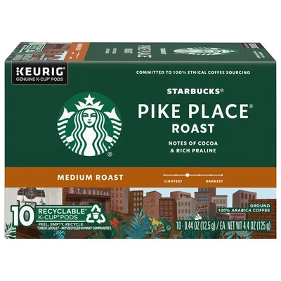 Starbucks Pike Place Roast Medium Roast K-Cup Pods 10 ct 4.4 oz Boxs