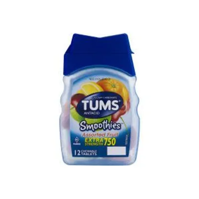 TUMS Smoothies Extra Strength 750 mg Chewable Antacid Tablets Assorted Fruit 12 ct Bottle