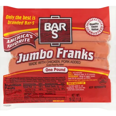 Bar-S Foods Gluten Free Jumbo Fully Cooked Classic Franks 8oz Pack