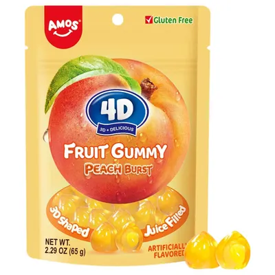 Amos 4D Fruit Gummy Peach Burst 6 oz Bag