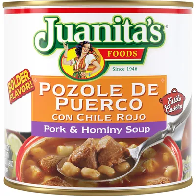 Juanita's Foods Pork Pozole with Red Chile Soup 25 oz Can
