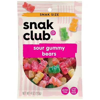 Snak Club Sour Gummy Bears 4 oz Bag