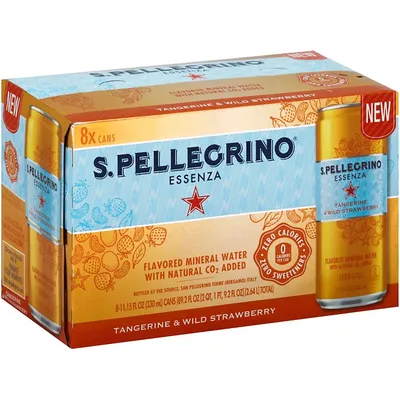San Pellegrino Essenza Tangerine & Wild Strawberry Flavored Mineral Water 8x 11.2oz Cans
