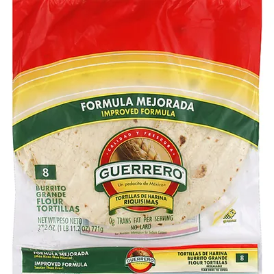 Guerrero Riquisimas Burrito Grande Flour Tortillas 8 ct 27.2 oz Bag