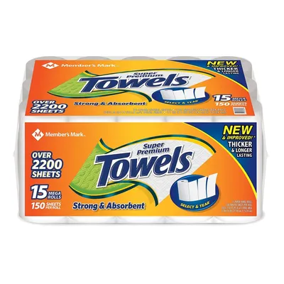 Member's Mark Super Premium Paper Towels 15 Rolls 150 Sheets per Roll 15 Pack 1031.25sq ft