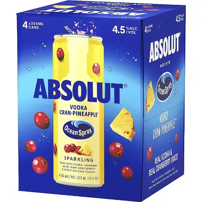 Absolut x Ocean Spray Vodka Cran-Pineapple 4 Pack 12oz Cans