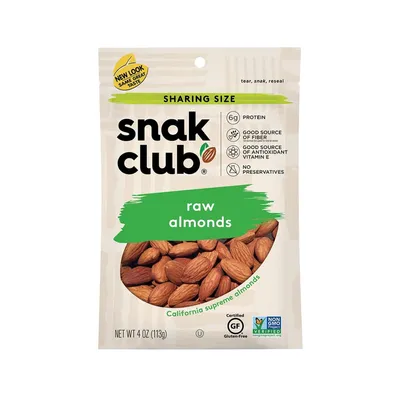 Snak Club Raw Almonds 4 oz Bag