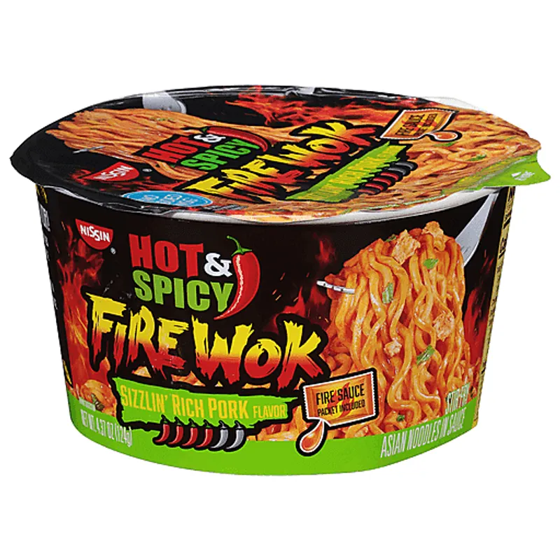 Nissin Hot & Spicy Fire Wok Sizzlin Rich Pork Ramen view 1