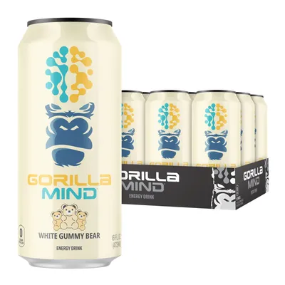 Gorilla Mind White Gummy Bear Energy Drink 16 oz Can