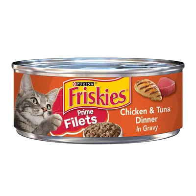 Friskies Prime Filets Chicken & Tuna Dinner in Gravy Cat Food 5.5 oz Can