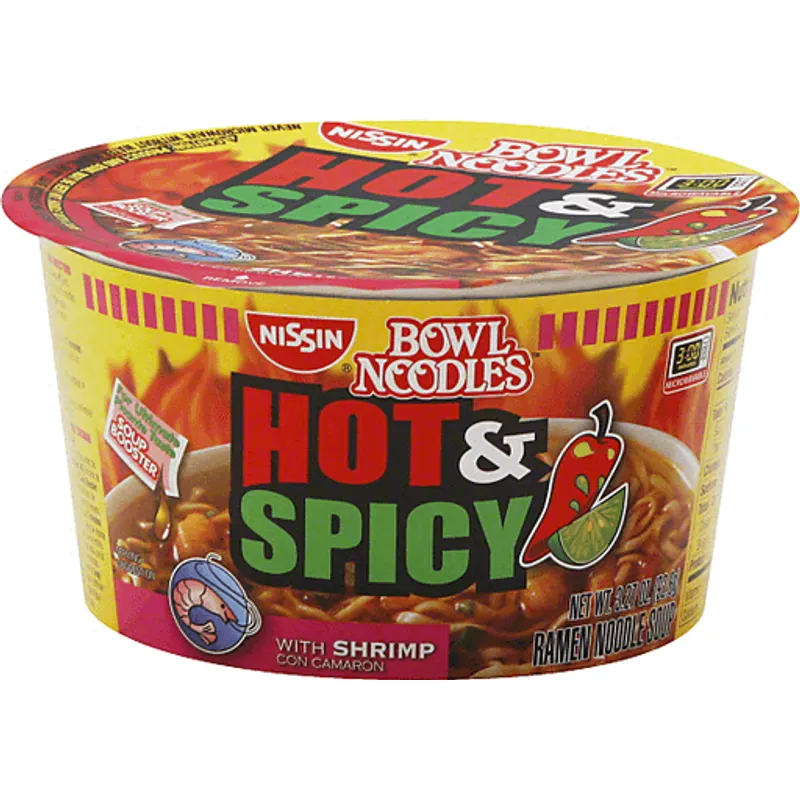Nissin Bowl Noodles Hot & Spicy Shrimp Ramen Noodle Soup view 1