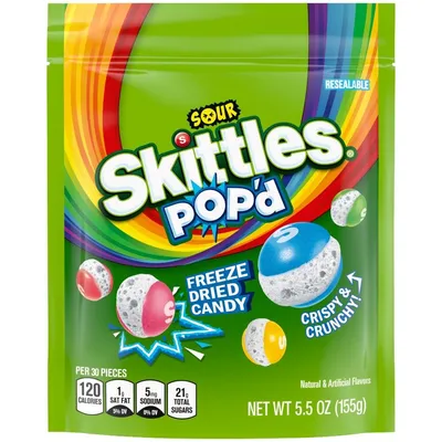 Skittles Pop'd Sour Freeze Dried Candy 5.5 oz Bag
