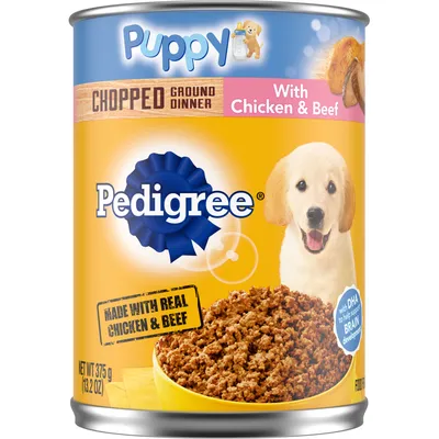Pedigree Food For Dogs, With Chicken & Beef, Chopped Ground Dinner, Puppy