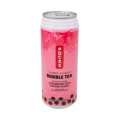 Pocas Bubble Tea Strawberry with Tapioca Pearls 16.5 oz 24 Pack Cans