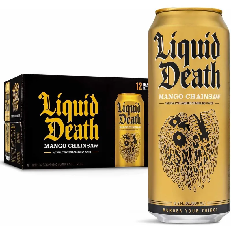 Liquid Death Sparkling Water Mango Chainsaw Flavored view 1