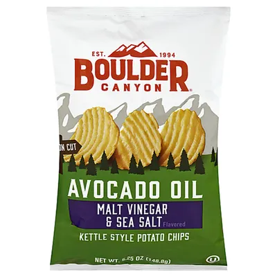 Boulder Canyon Avocado Oil Malt Vinegar & Sea Salt Potato Chips 5.25 oz Bag
